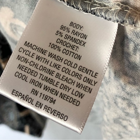 Style & Co|Boho mixed pattern tan jersey knit long sleeve blouse, asymmetrical• - Picture 8 of 10